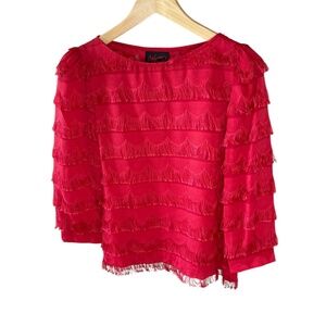 Vintage California Spice 80s 90s Fringe Top Red Retro Disco Boho Blouse Sz‎ S/M